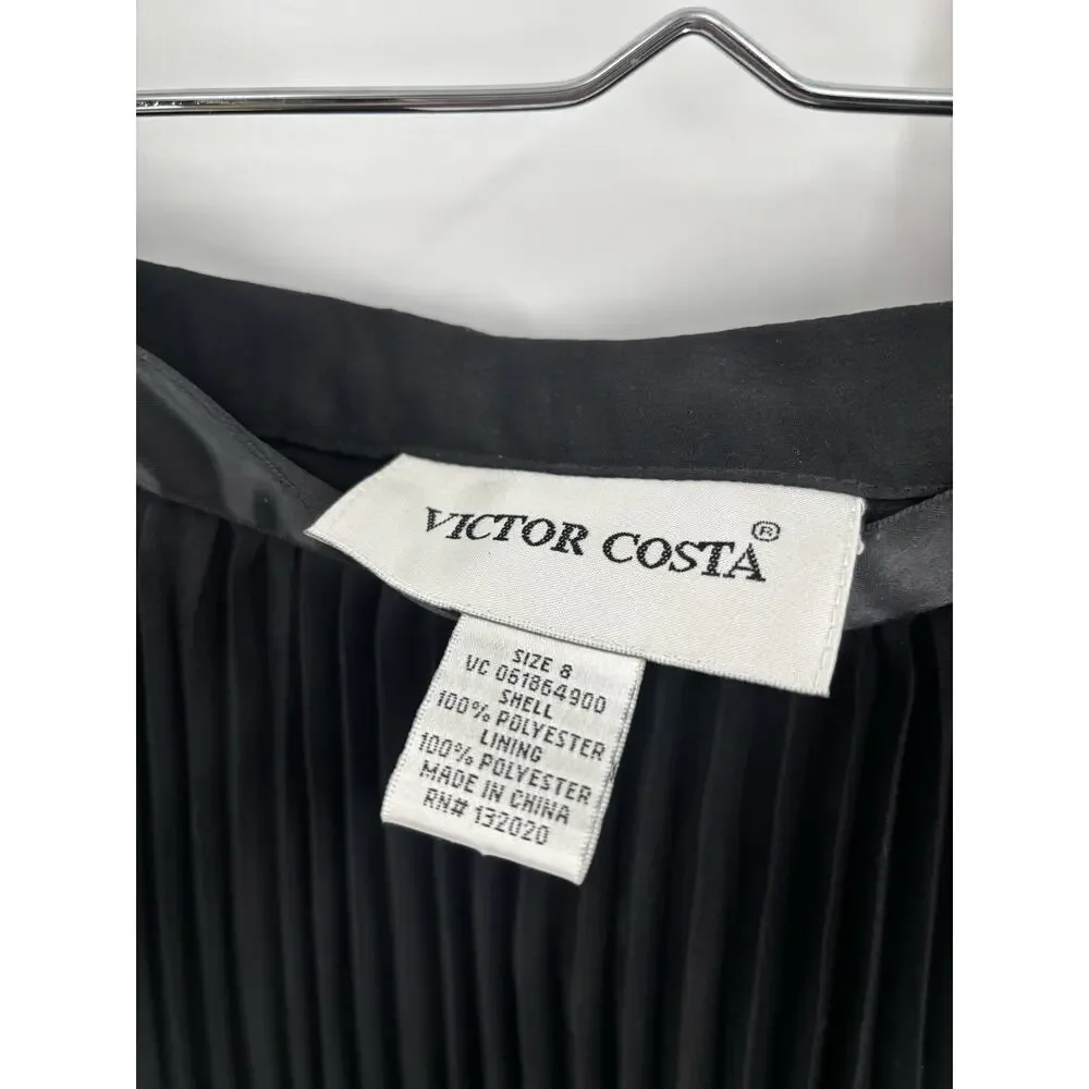 Victor Costa Vintage Skirt Womens 8 Black Pleated Lined Knee Length Chiffon